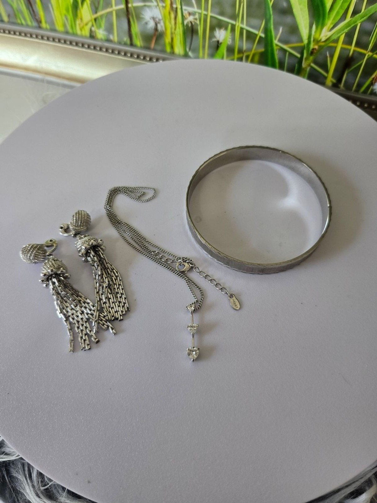 Vintage Monet Silver Tone 3 Piece Jewelry Set Necklace Clip On Earrings Bracelet