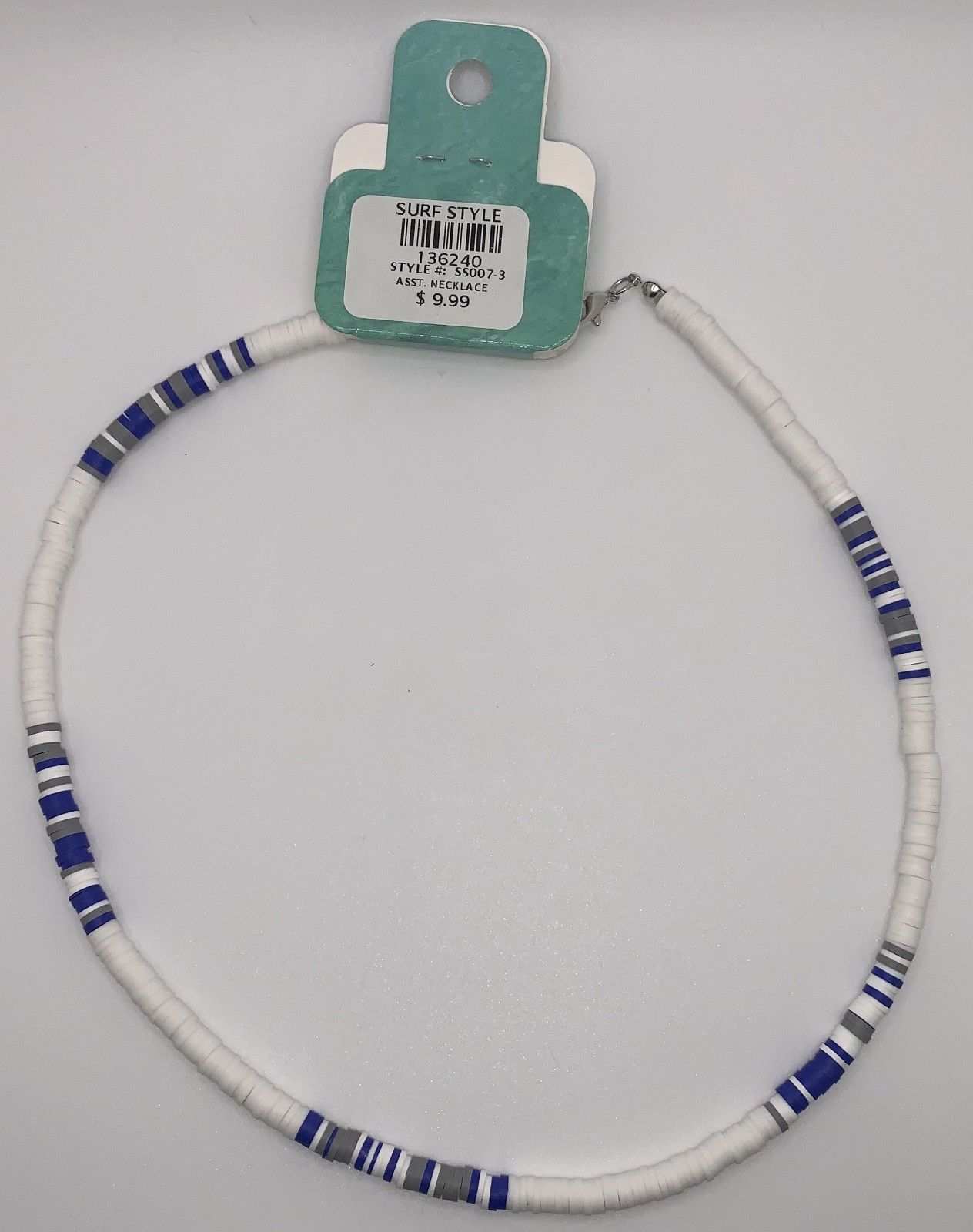 Surf Style Necklace Blue White Gray Aqua Beads Adjustable 18″ 136240 BOGO!