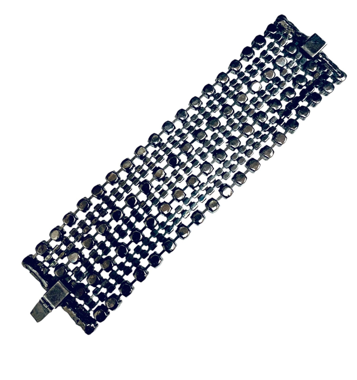 Vintage Wide Rhinestone Chain Bar Connected Bracelet
