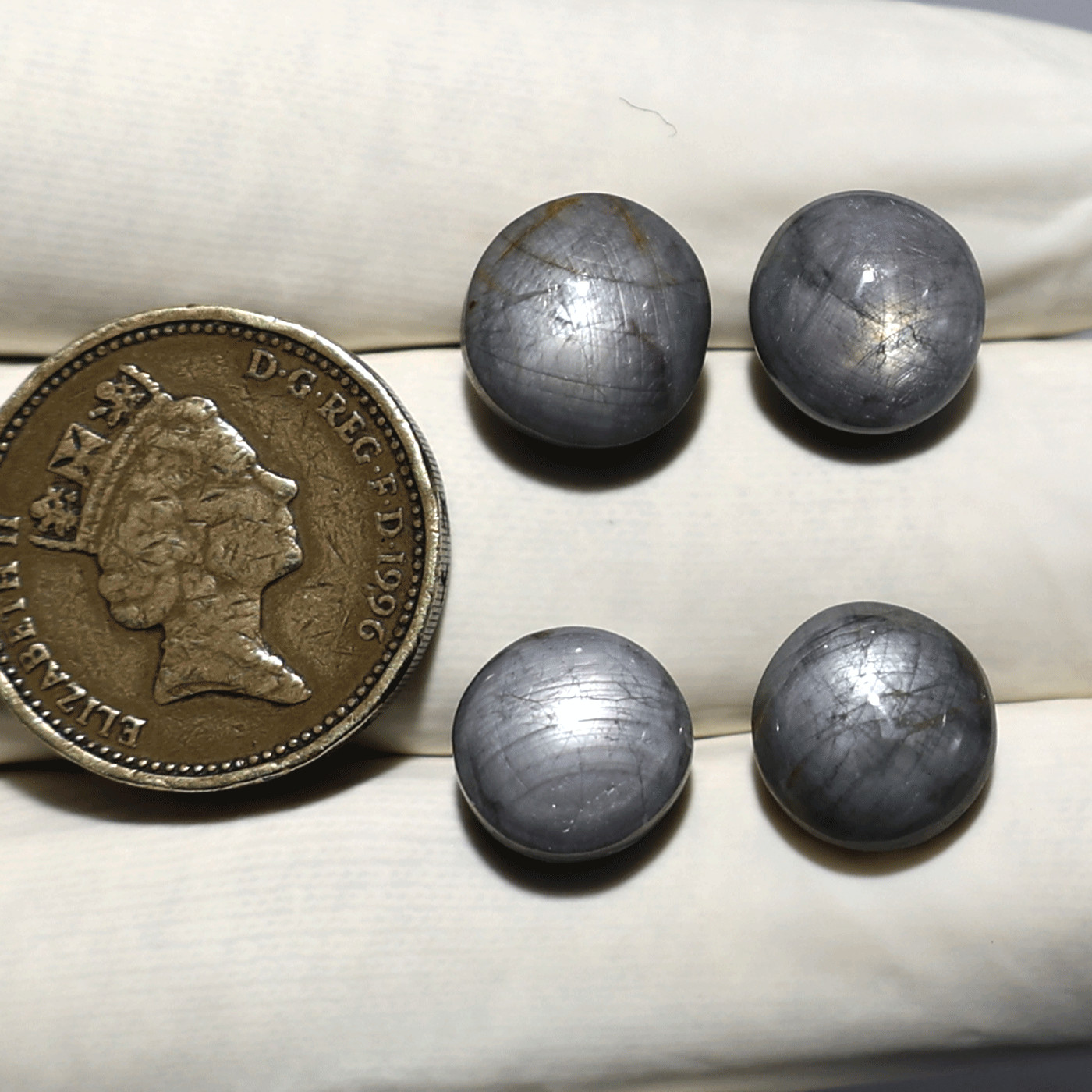 Celestial Spark~ 4 PC Natural White Star Sapphire 10.6mm-12mm Rare Cabochons Lot
