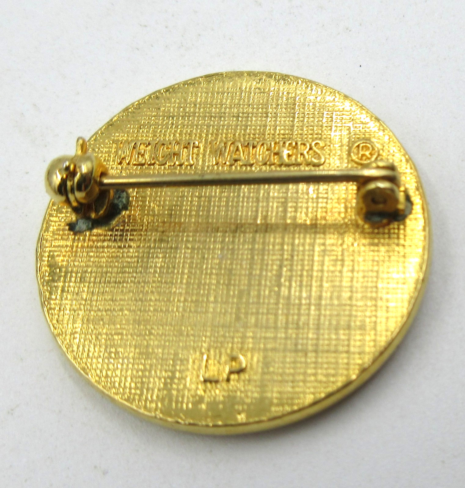 VTG WEIGHT WATCHER 10 LB loss CLEAR RHINESTONE enamel Brooch Pin Black gold tone
