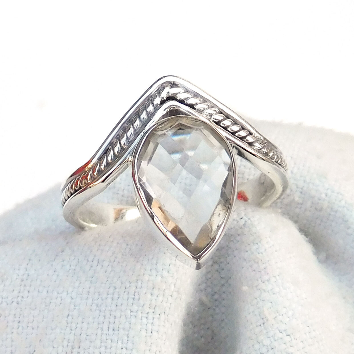 Hadnmade 925 Sterling Silver Ring Natural clear quartz Crystal quartz Ring-HR059