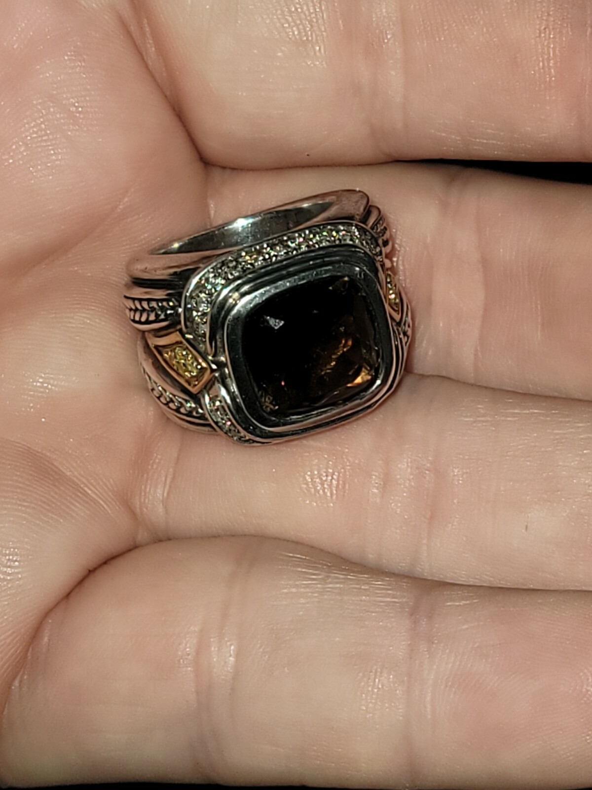 Scott Kay Smokey Quartz & Diamond Ring 6.5. Yellow And White Diamonds.