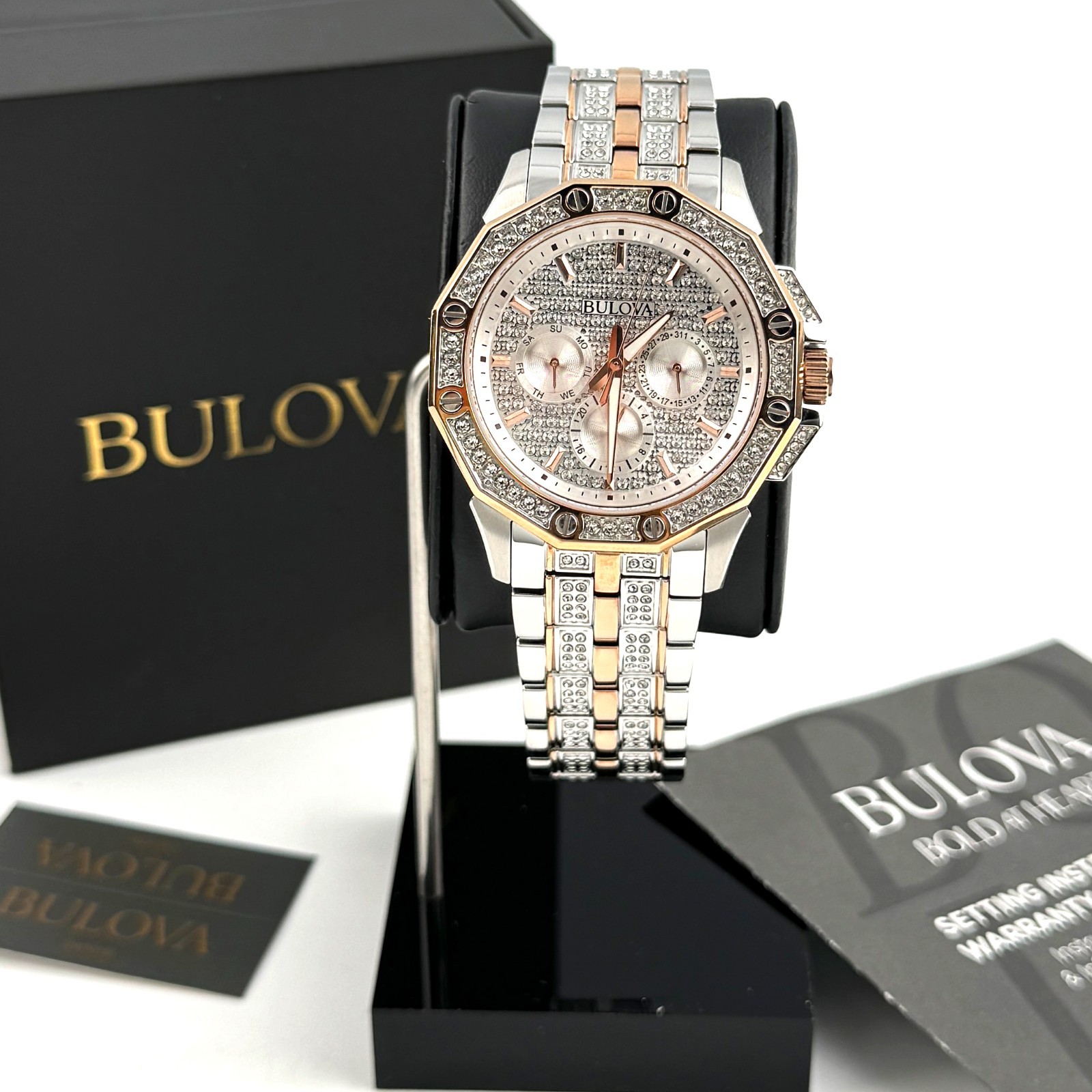 Bulova Octava Crystal 98C133 Rose Gold Dial Quartz Stainless Steel Men’s Watch