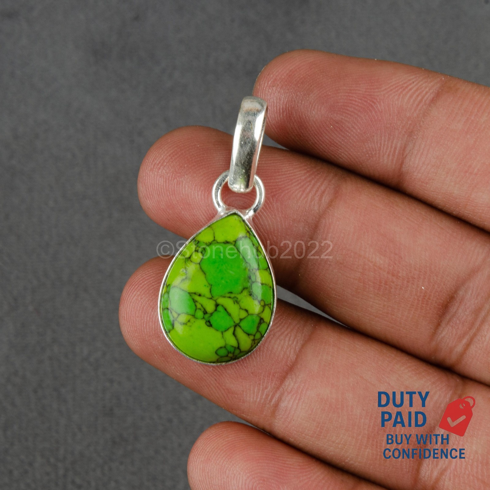 PEAR Natural GREEN COPPER TOURQUISE Birthday Pendant Jewelry 925 Sterling Silver