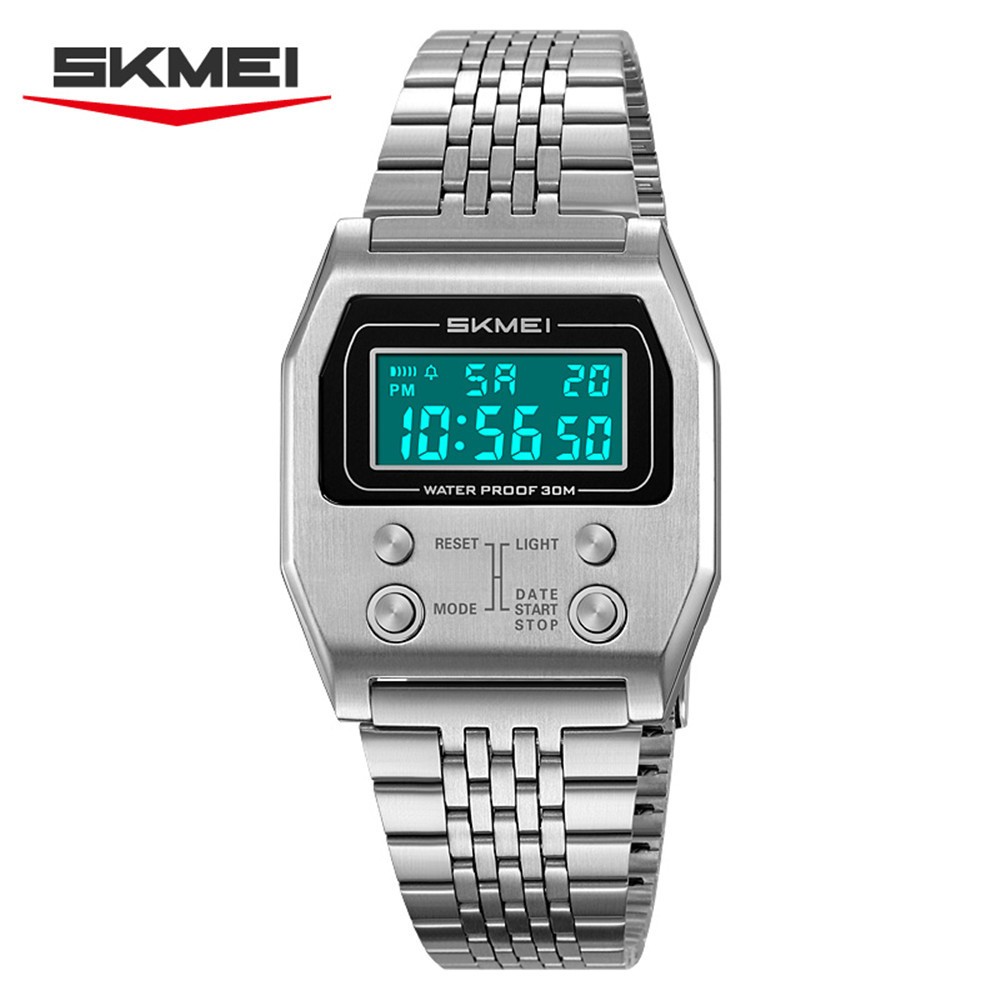 SKMEI Men Rectangle Watch Male Steel Wristwatch Boys Digital LED Display Watches