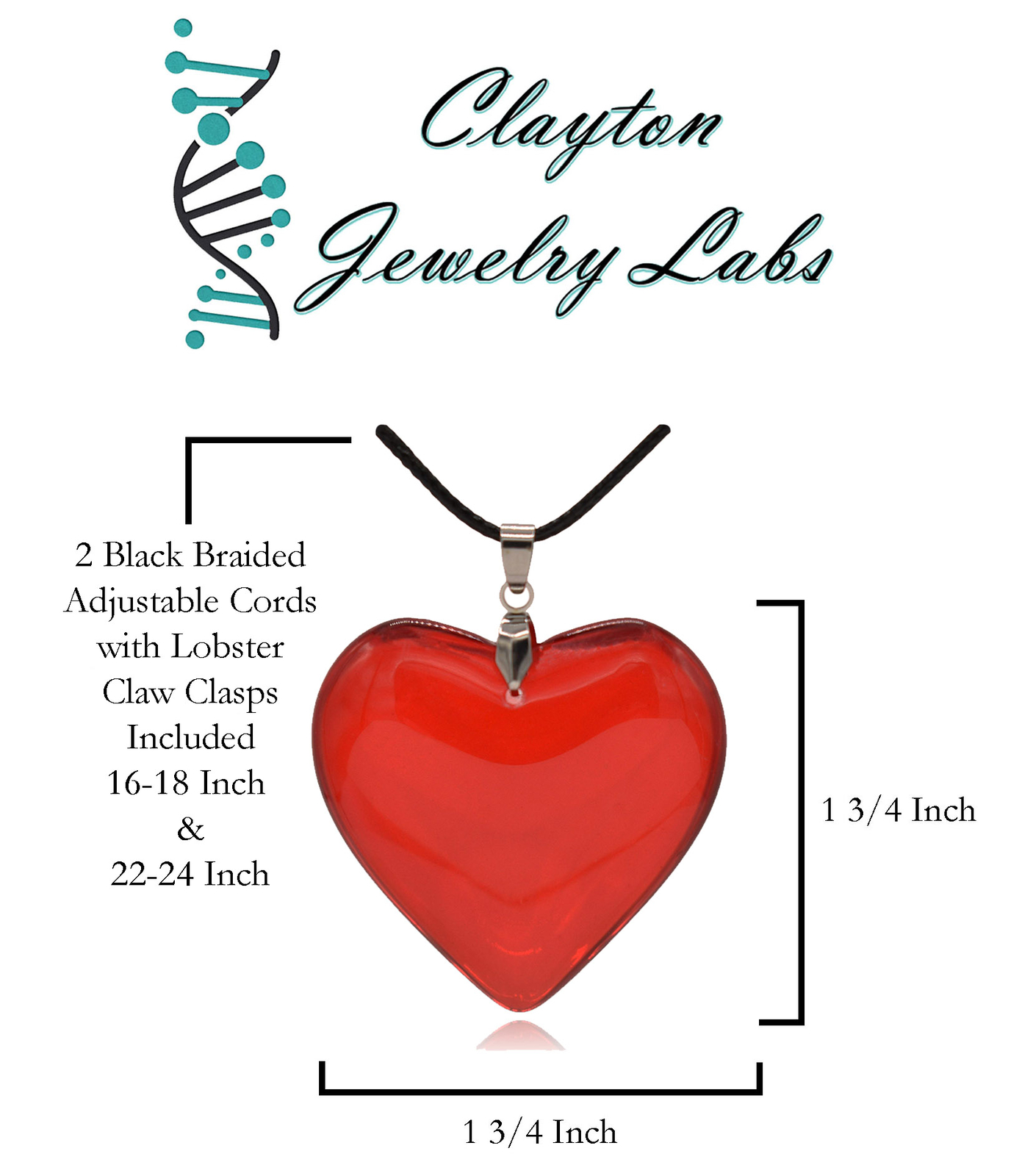 Large Solid Glass Heart Pendant Necklace