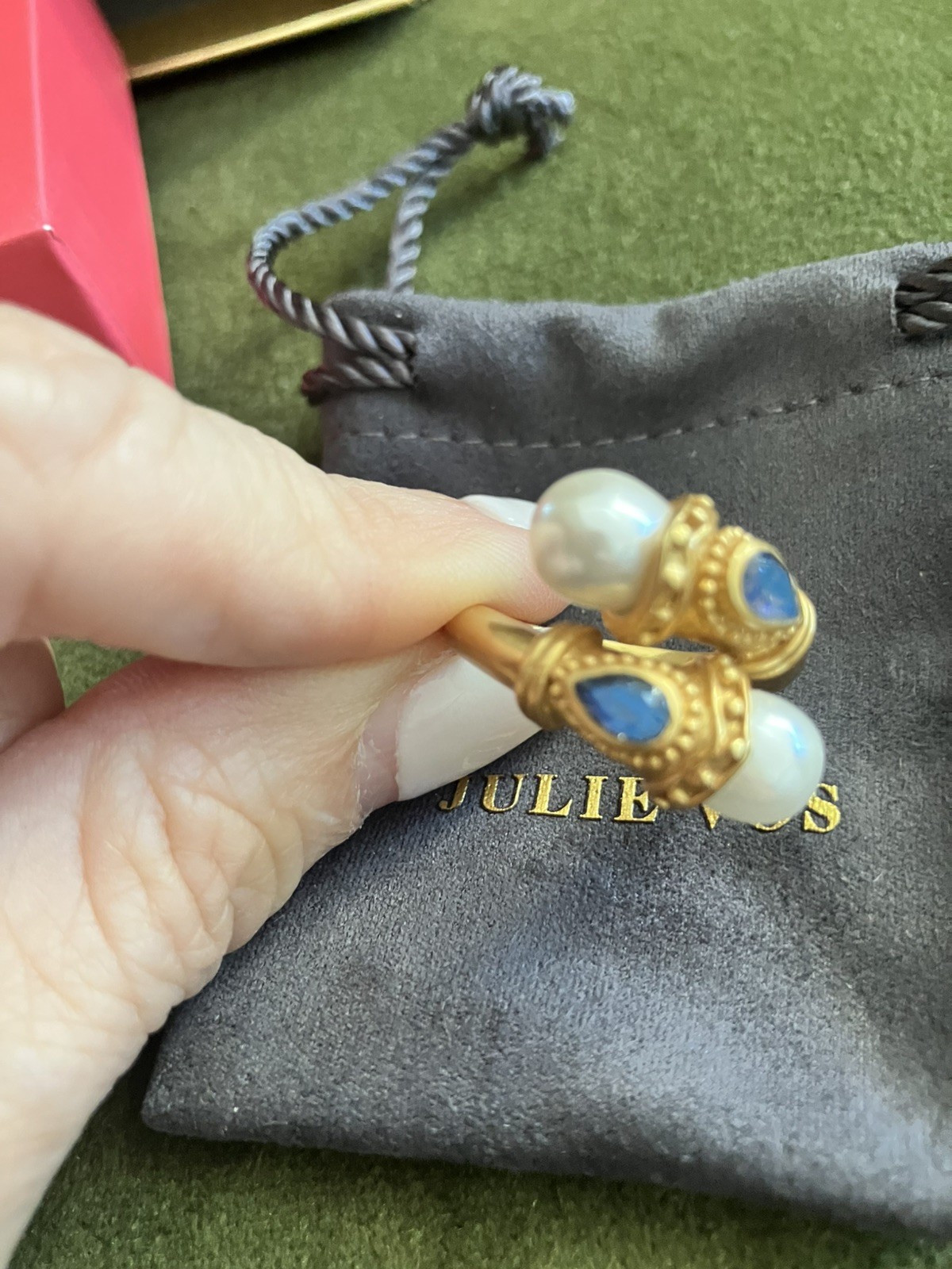 Julie Vos Baroque Demi Wrap Ring Gold Pearl EUC