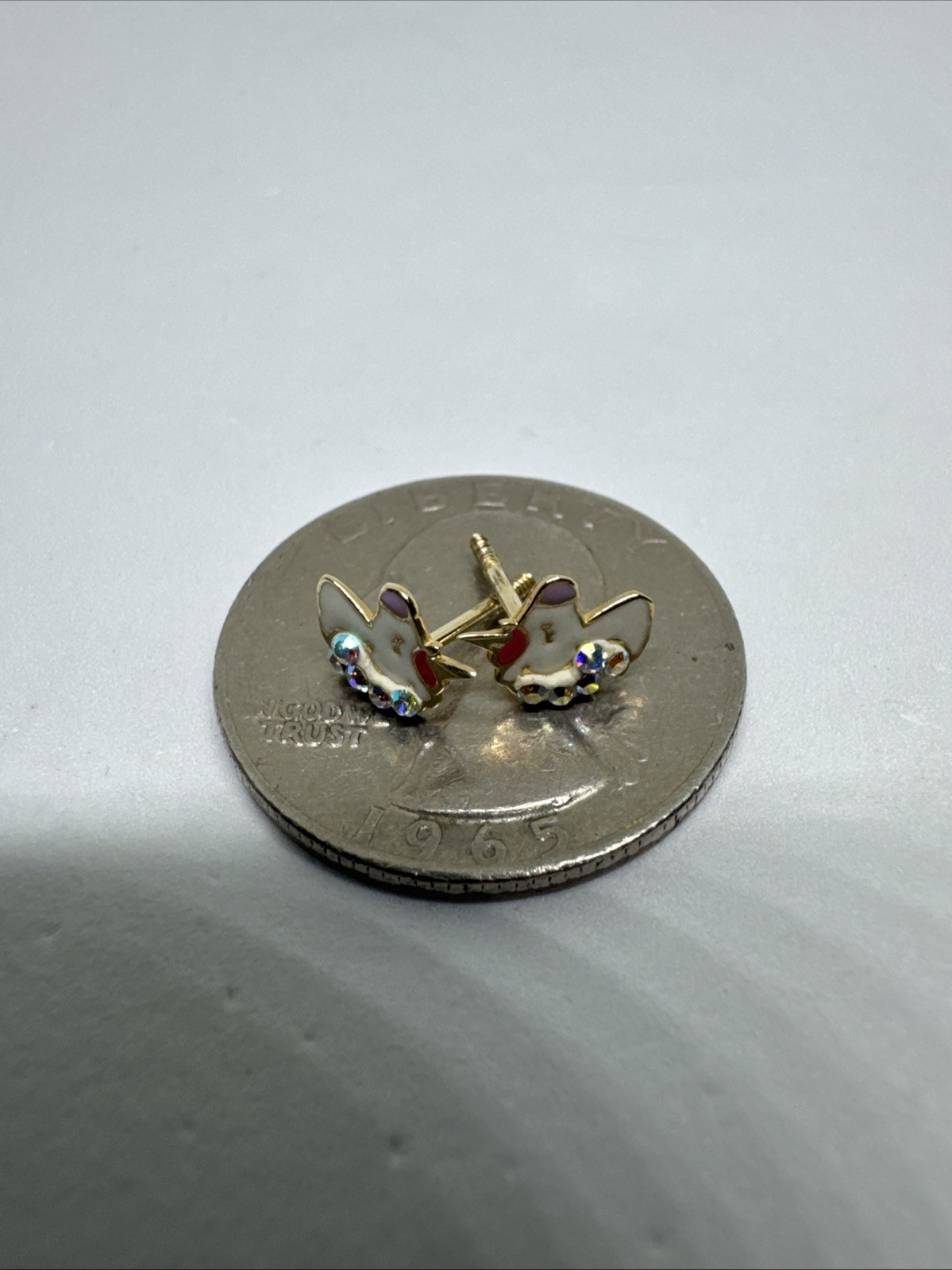 10k Yellow Gold Girl Women All Ages Earring Unicorn Enamel Head Cute Rainbow