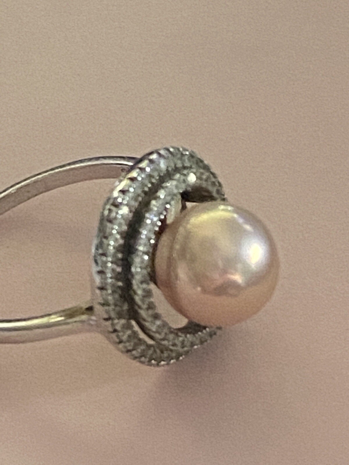 Zenalya Golden Peach 10.3 mm Pearl Daydreamer sz 9 Stamped Sterling .925
