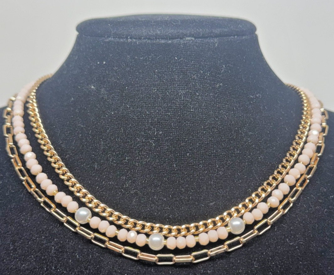 Three Layered Chained and Beaded Necklace
