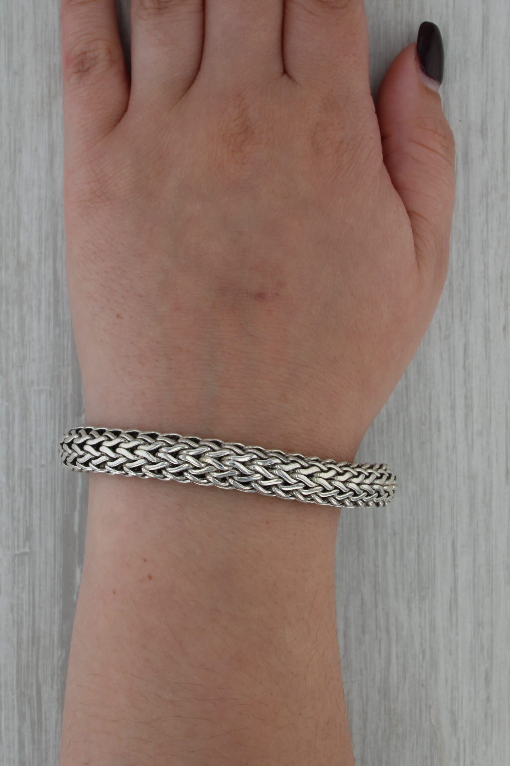 John Hardy Classic Woven Wheat Chain Bracelet Sterling Silver 18k Gold 7.72″