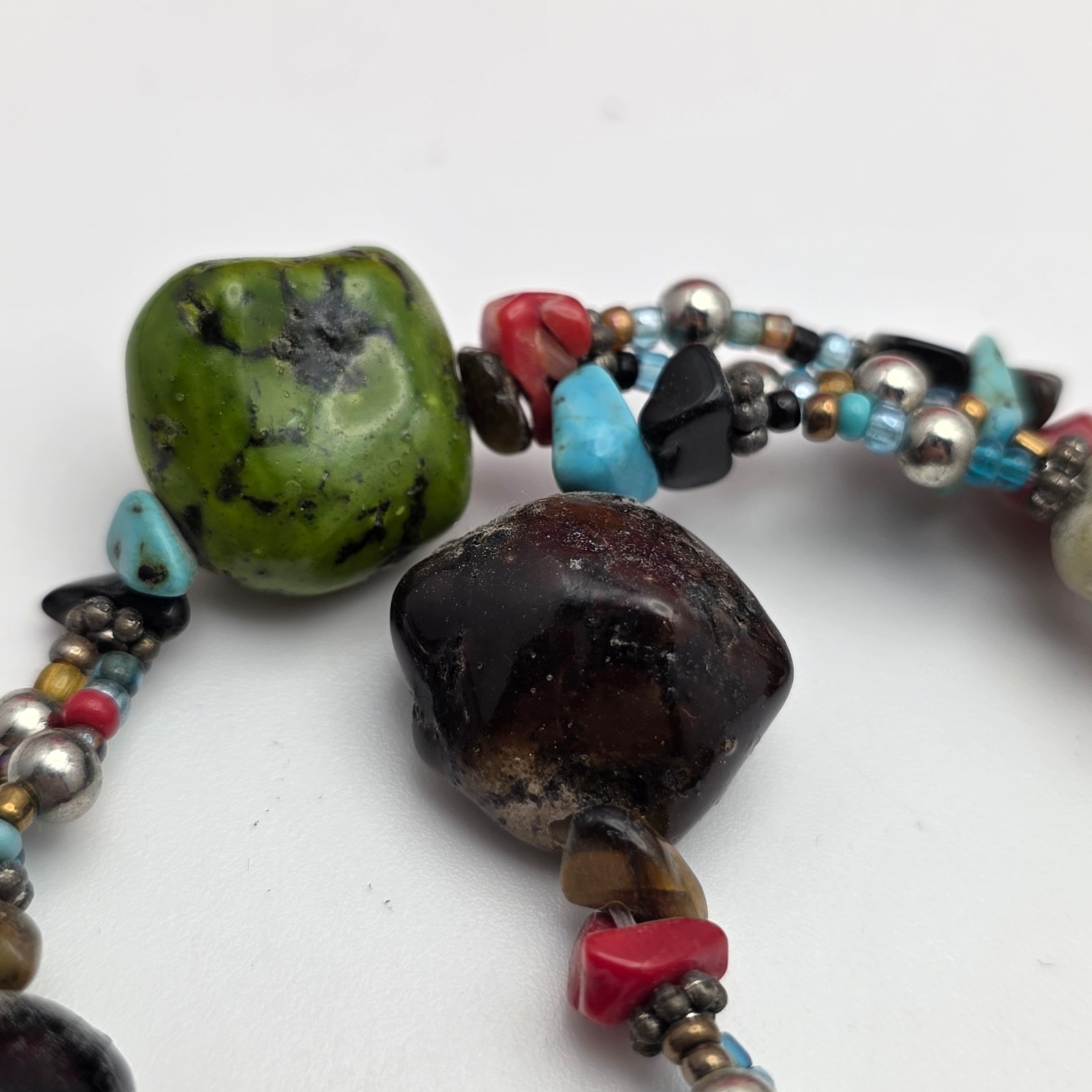 Southwestern Cross Pendant Necklace Multicolor Stone Ceramic Glass Beads 20 in