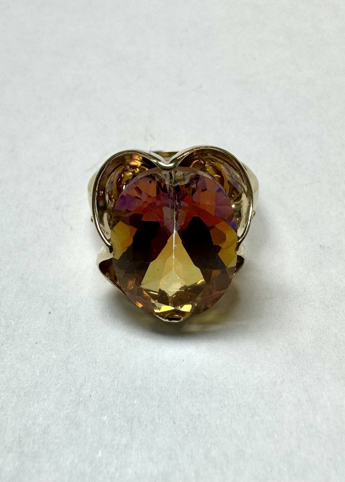 10k Yellow Gold 15ct Sunrise Topaz And .02ct Diamond Ring Sz 9.75 $1,700