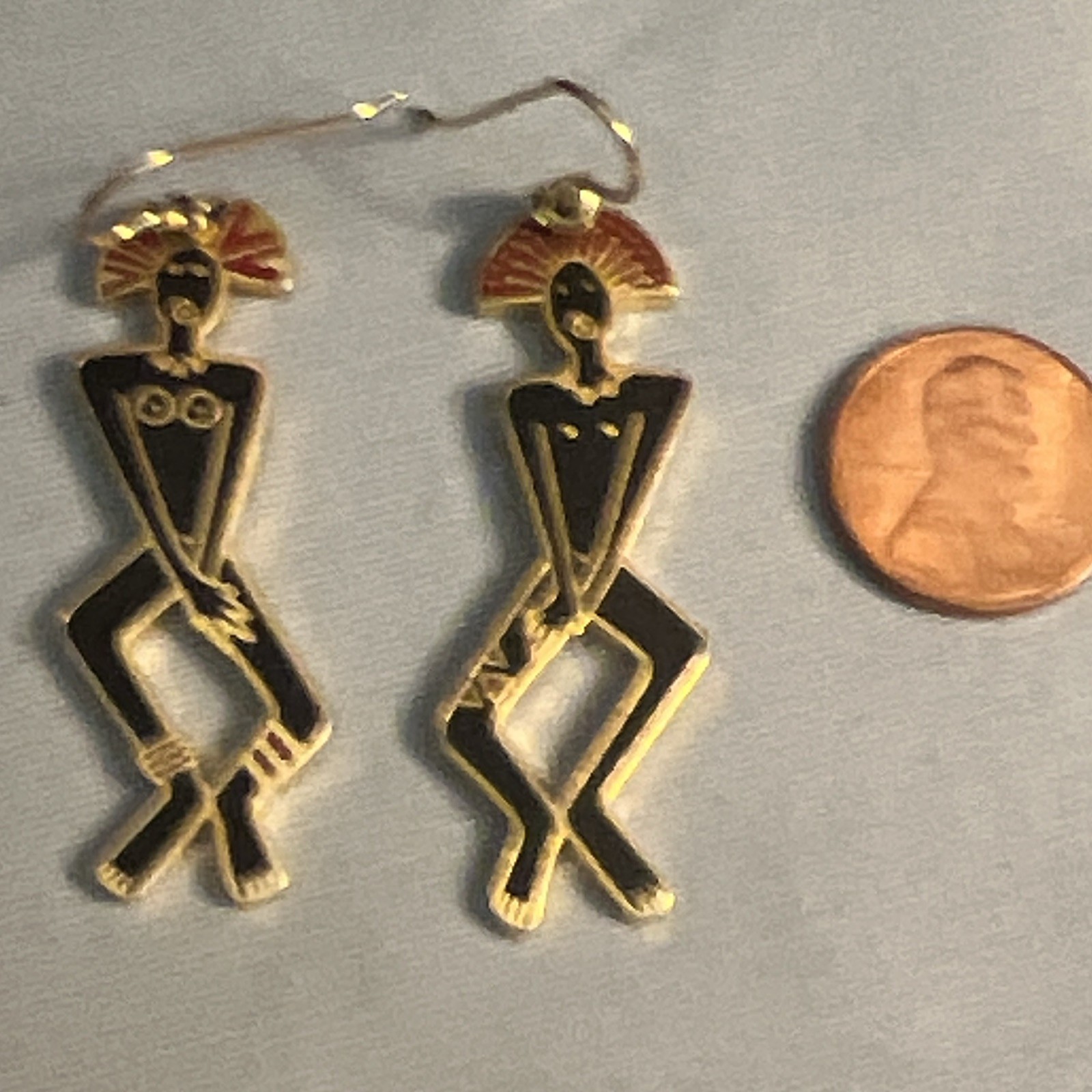 Vtg NOS Enamel Figural Dancers Male & Female Dangle Earrings Signed T346