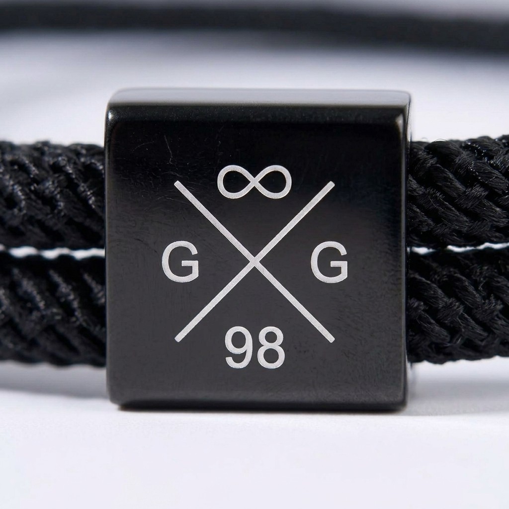 Custom Engraved Black Stainless Steel Adjustable Bracelet Personalized Monogram