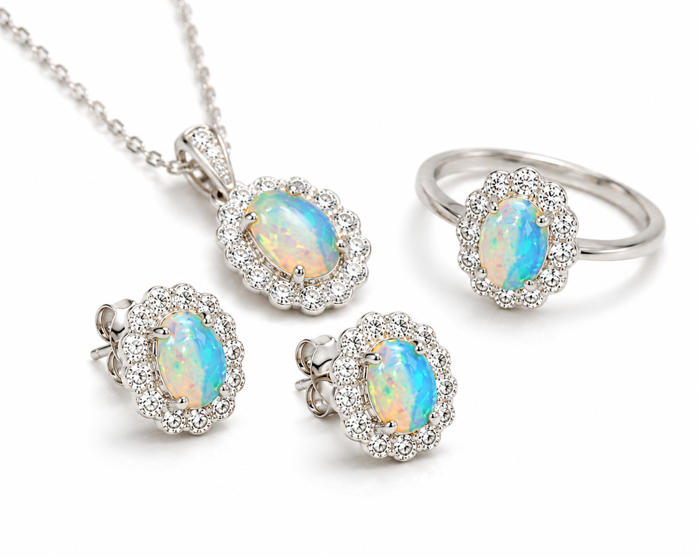 Natural 5x7mm Fire Opal Jewelry Set Ring Stud Earrings Pendant 925 Silver