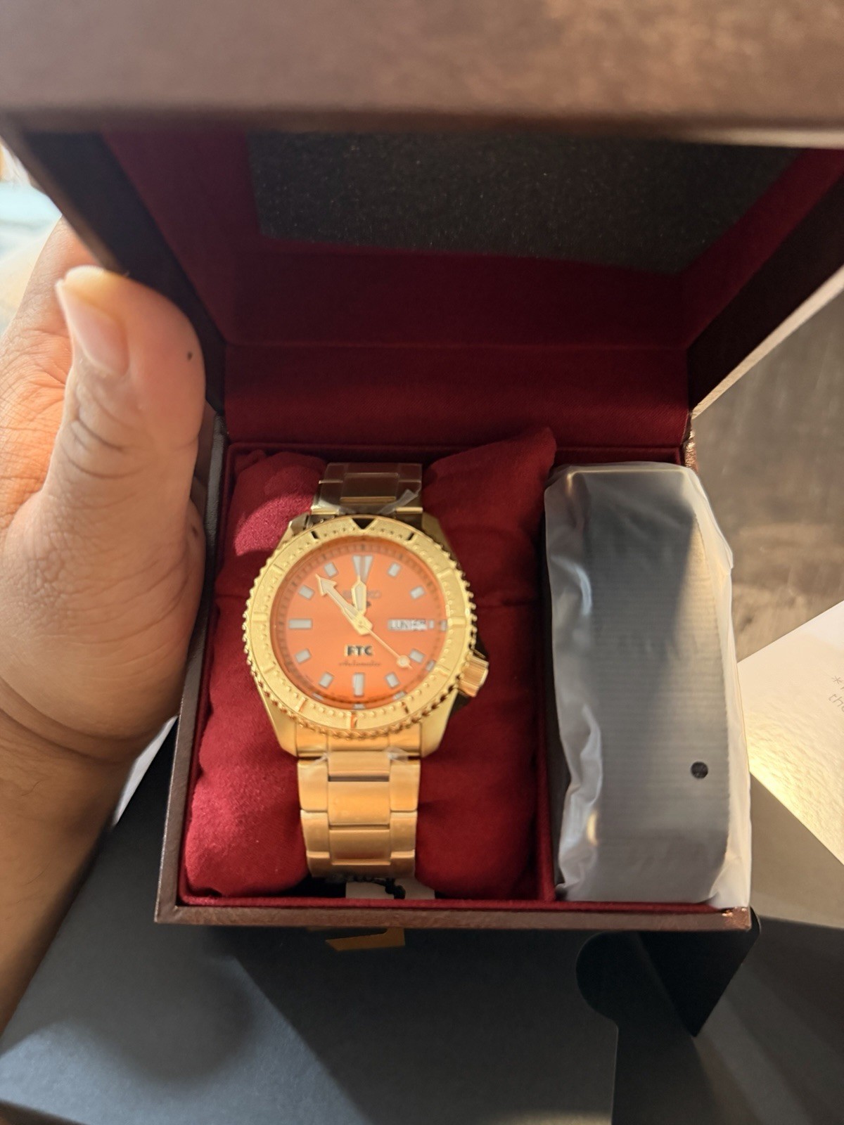 FTC Exclusive Seiko 5 Mens Orange Gold Watch HDB012 067/663 Automatic