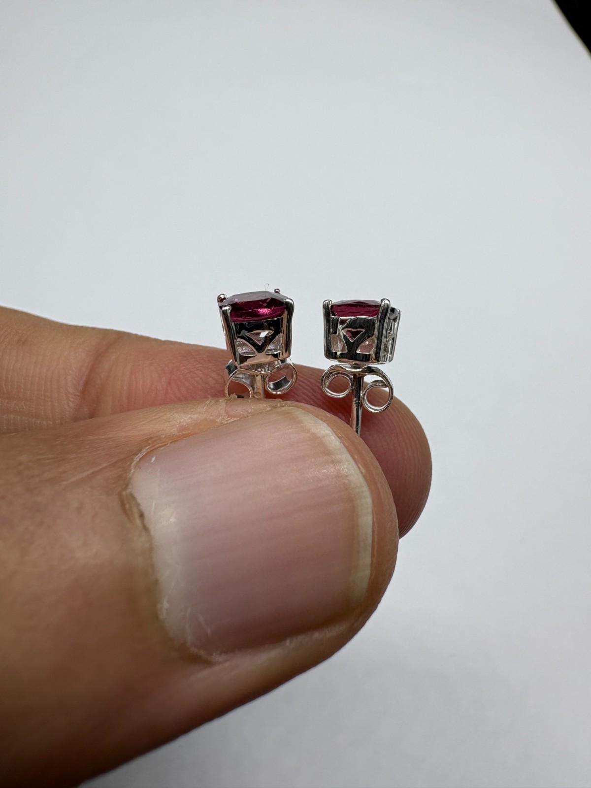 Pink Rhodolite Stud Earrings in Sterling Silver | 5.00mm Cushion Cut, 1.50 cts