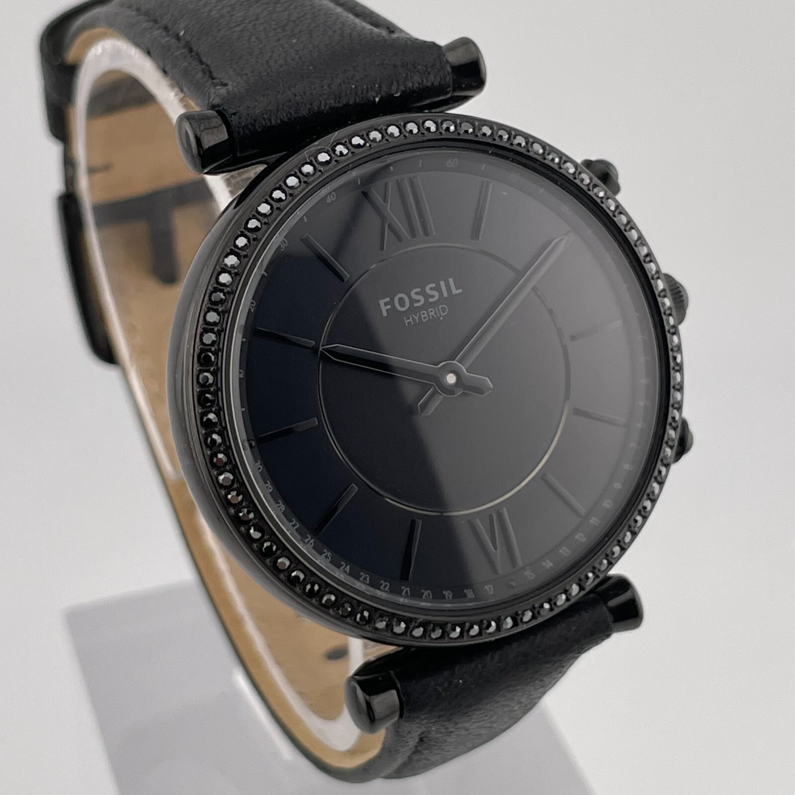 Fossil Hybrid Watch FTW5038 Womens 36mm Case Black Leather Band Quartz Two Hands