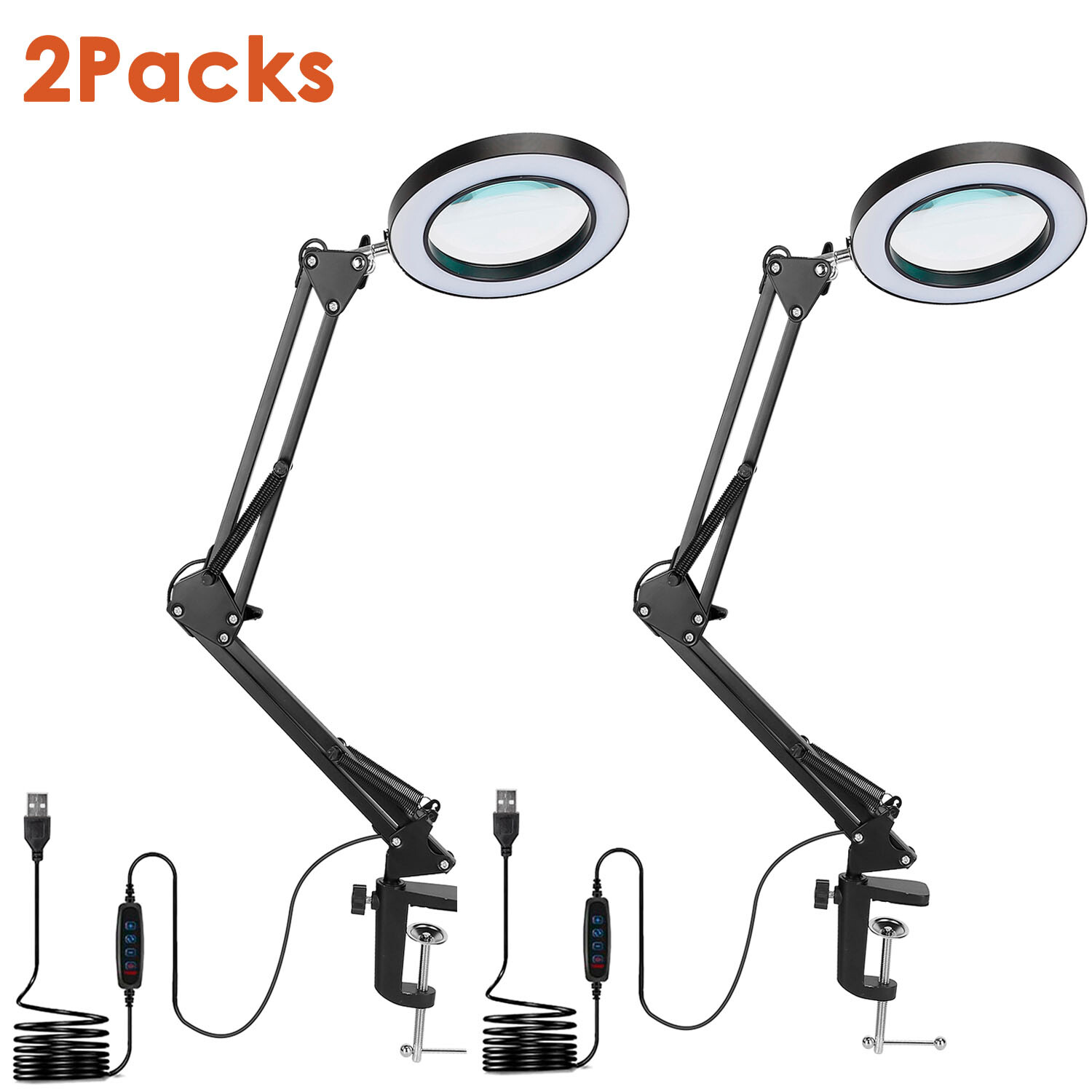 2Packs Magnifier LED Lamp 8X Magnifying Glass Desk Table Reading Light Portable