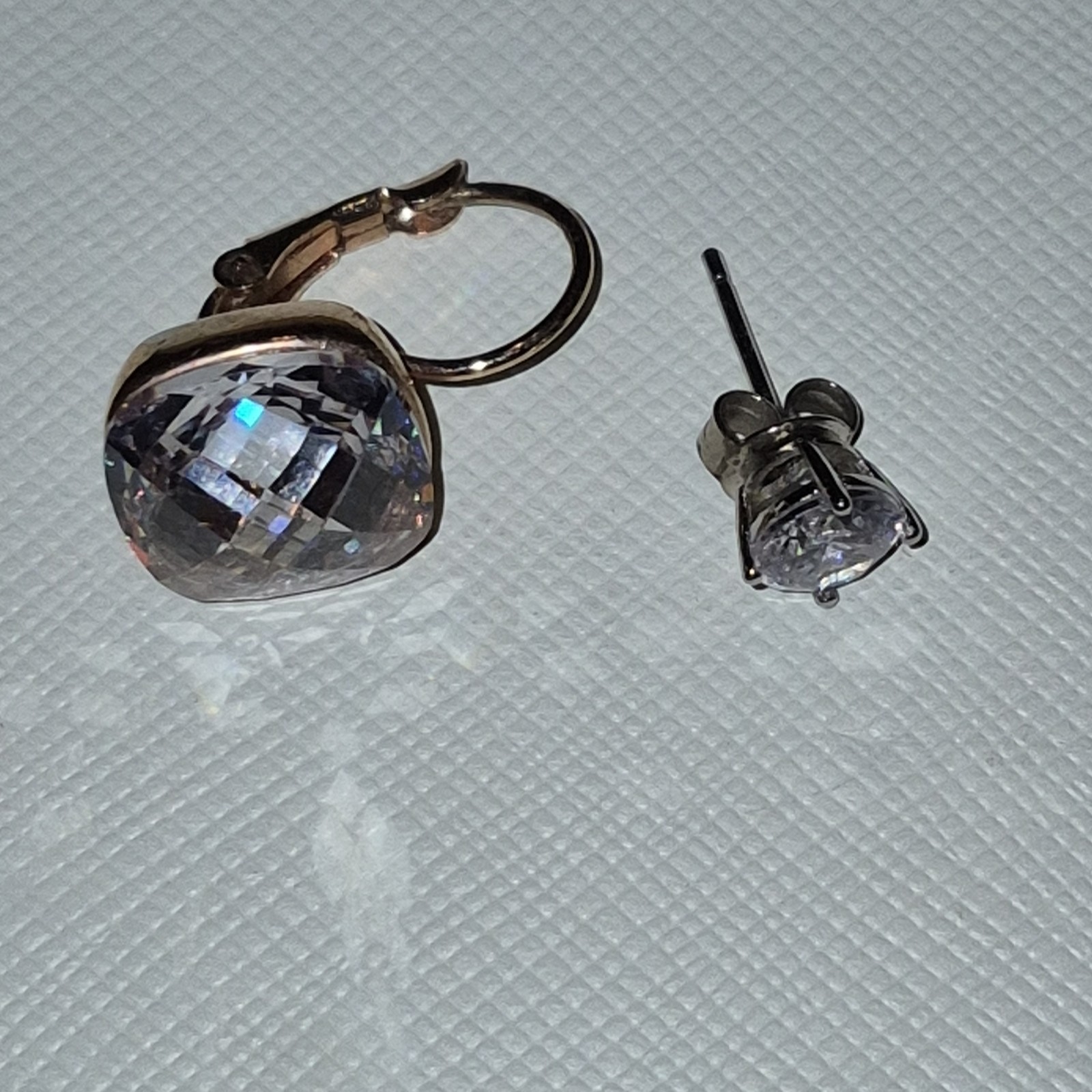 Silver Tone Mismatched Leverback Cushion Drop & Stud Earrings, Clear Crystal