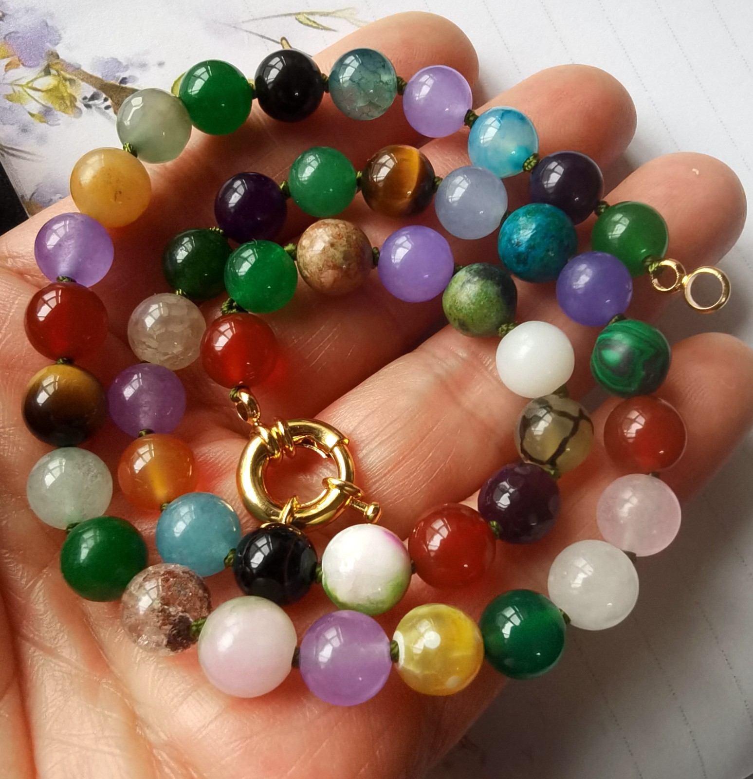 Round rainbow Jade necklace bracelet,Round 8mm gemstone Beads Knotted 16″-60″