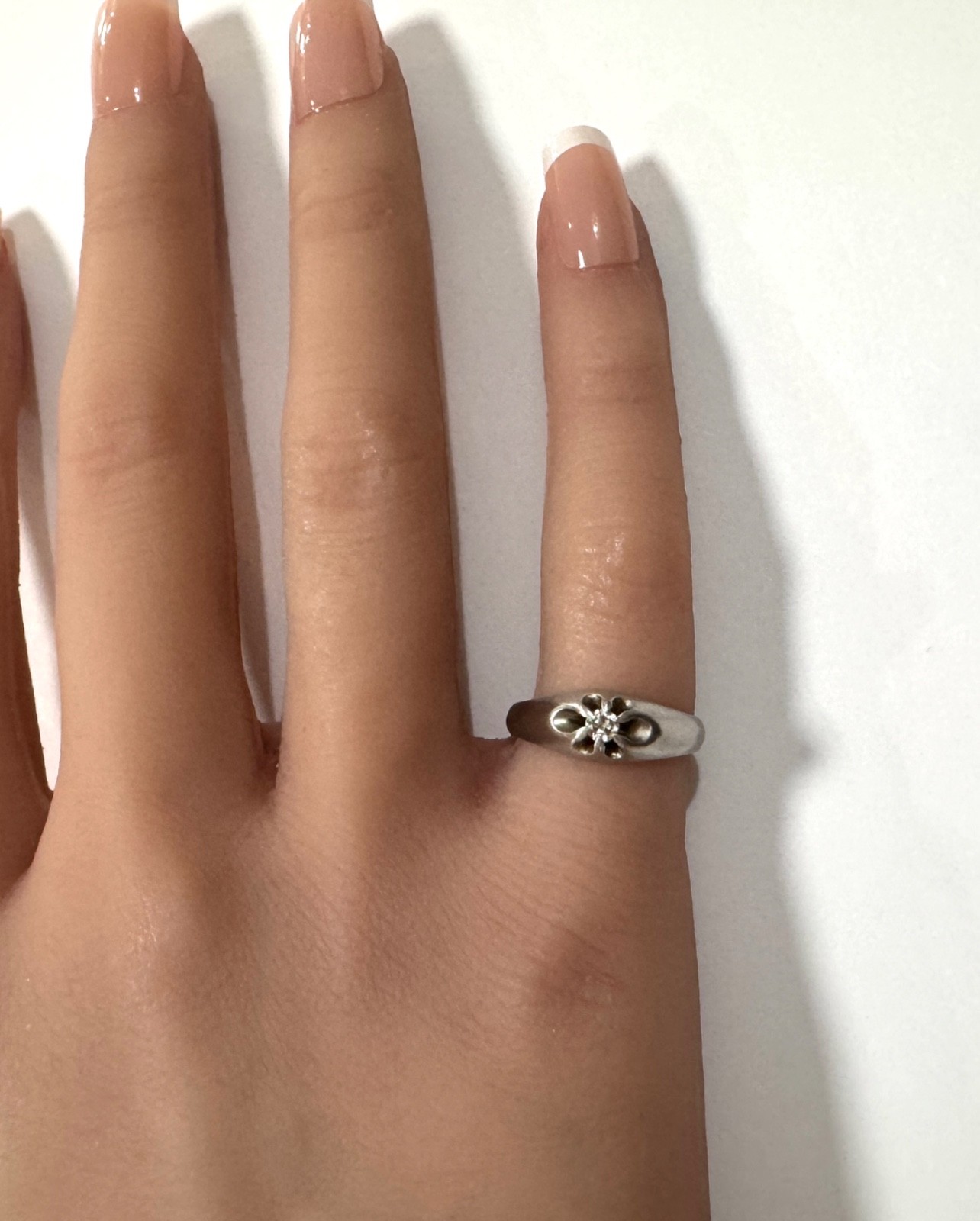 1940s Natural Transition Cut Diamond Solid Palladium MCM Buttercup Dome Ring