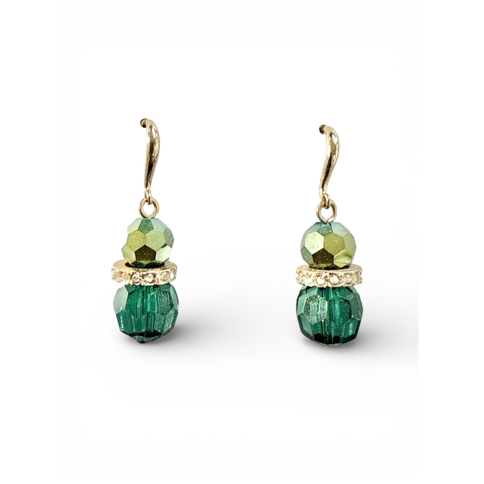 Charter Club Gold Tone and Green Crystal Drop Earrings NWT