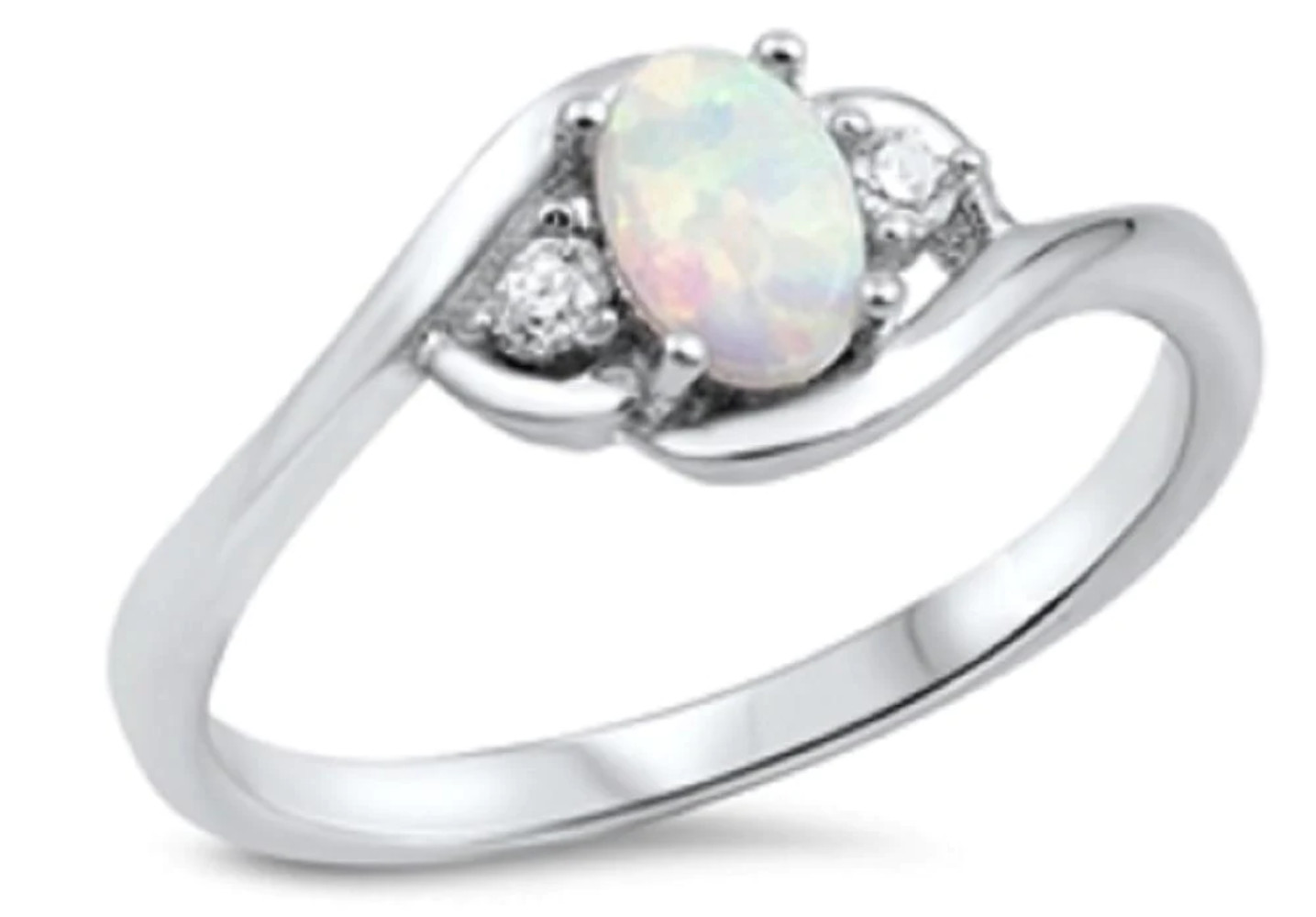 Sterling Silver Ring – -White Lab Opal, Clear CZ [7]