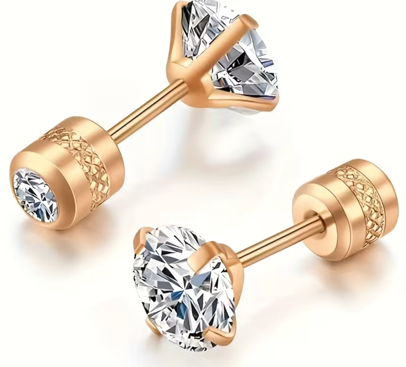 Unisex 2pcs 4mm 5A Zirconia Earrings with Embossed Floral Pattern 18K Gold Plate