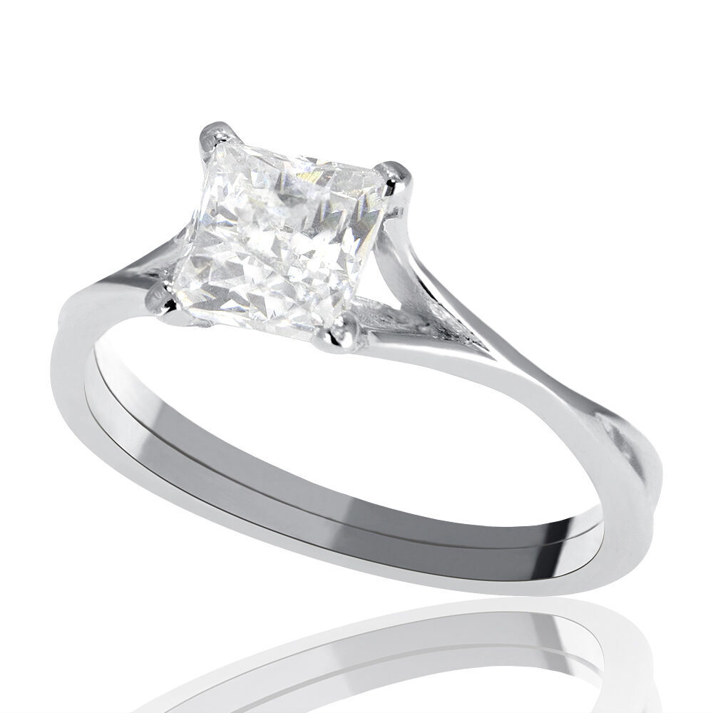 1/2 Carat G-H/SI1 Genuine Diamond Engagement Ring Princess Cut 14K White Gold