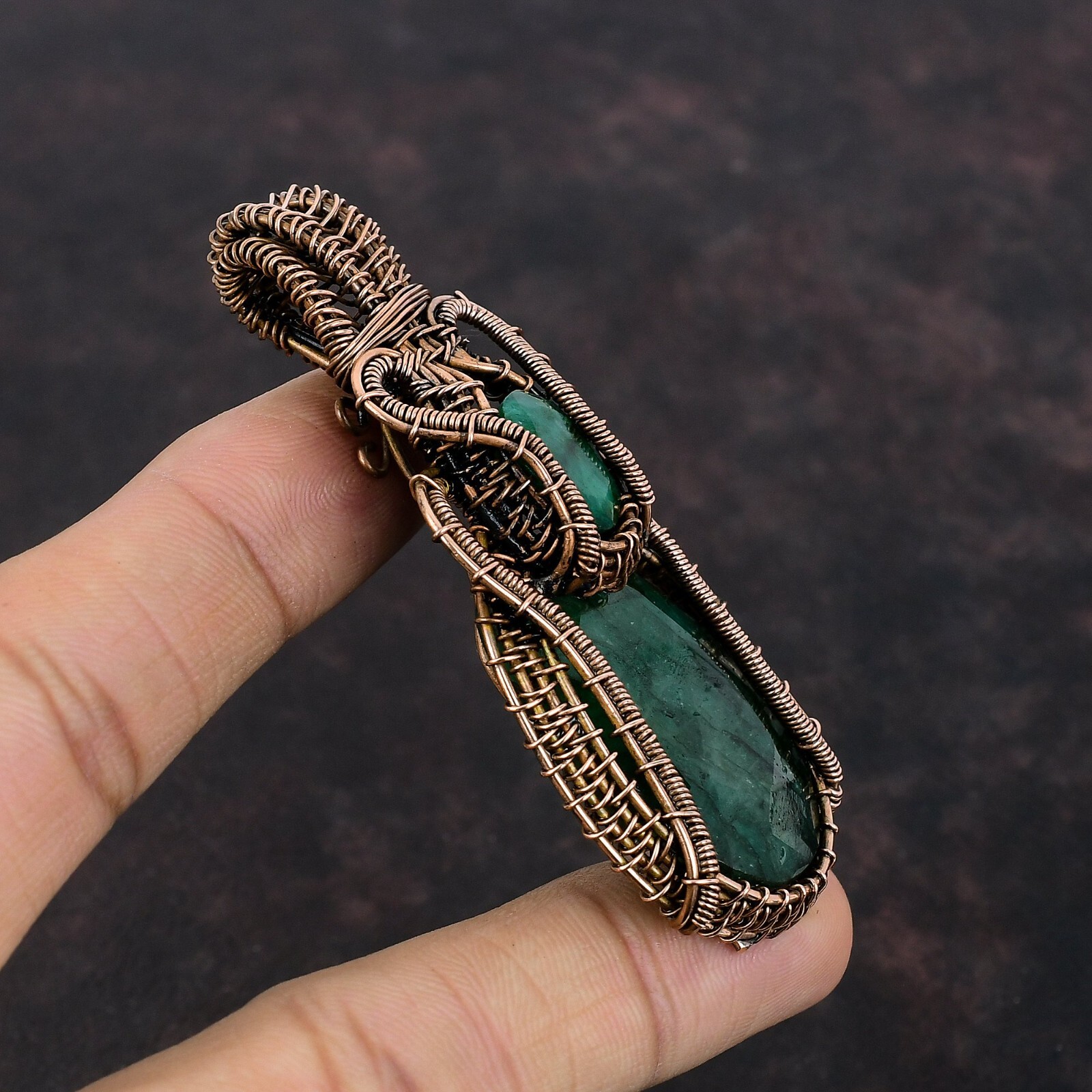 Faceted Zambian Emrald Jewelry Copper Wire Wrapped Pendant For Women 2.95″