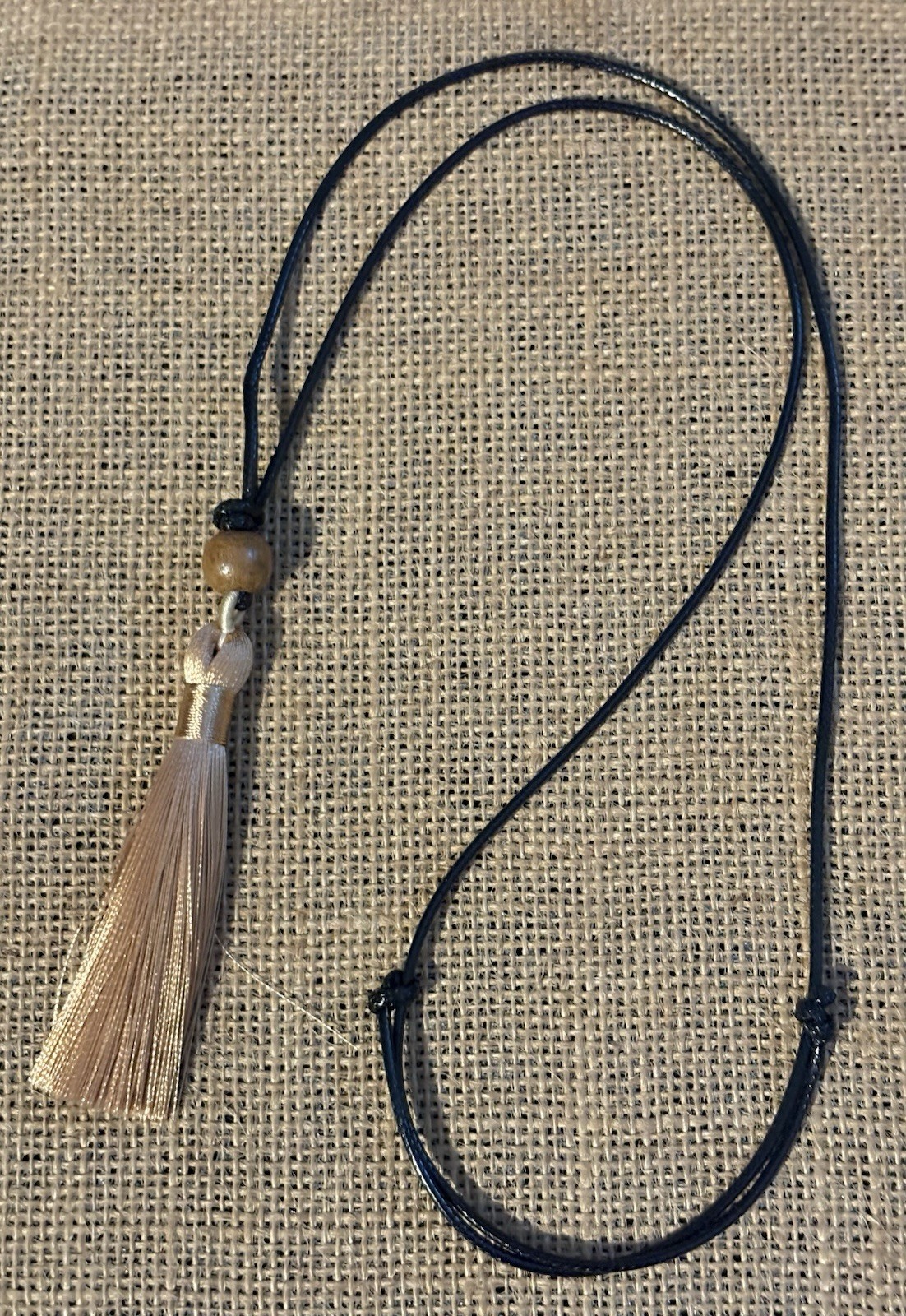 Boho Tassel Pendant Black Cord Necklace Gold Bead Adjustable Slide Closure