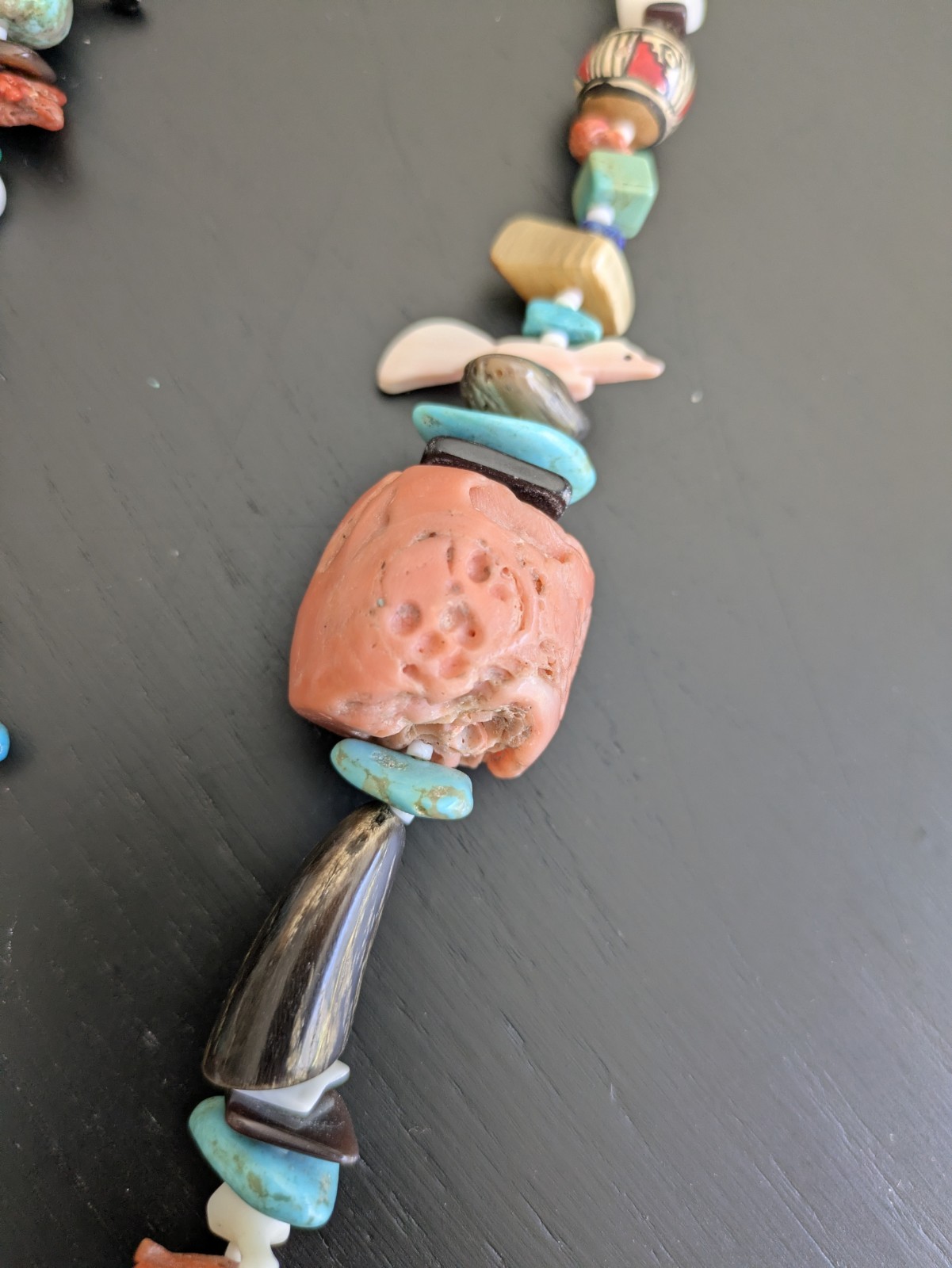 Native American 1970’s Treasure Necklace W/Large Turquoise Pendant & Fetishes