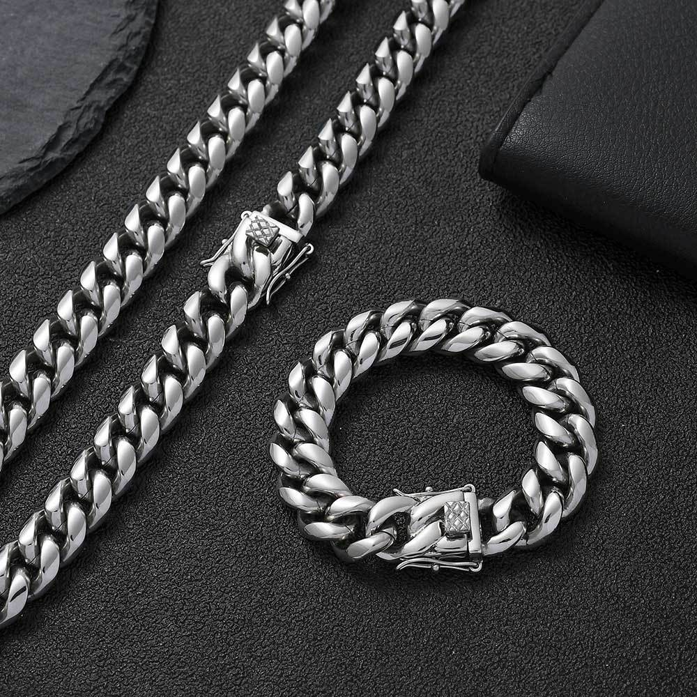 6-14mm Heavy Hip Hop Miami Cuban Link Bracelet Necklace Solid Stainless Steel