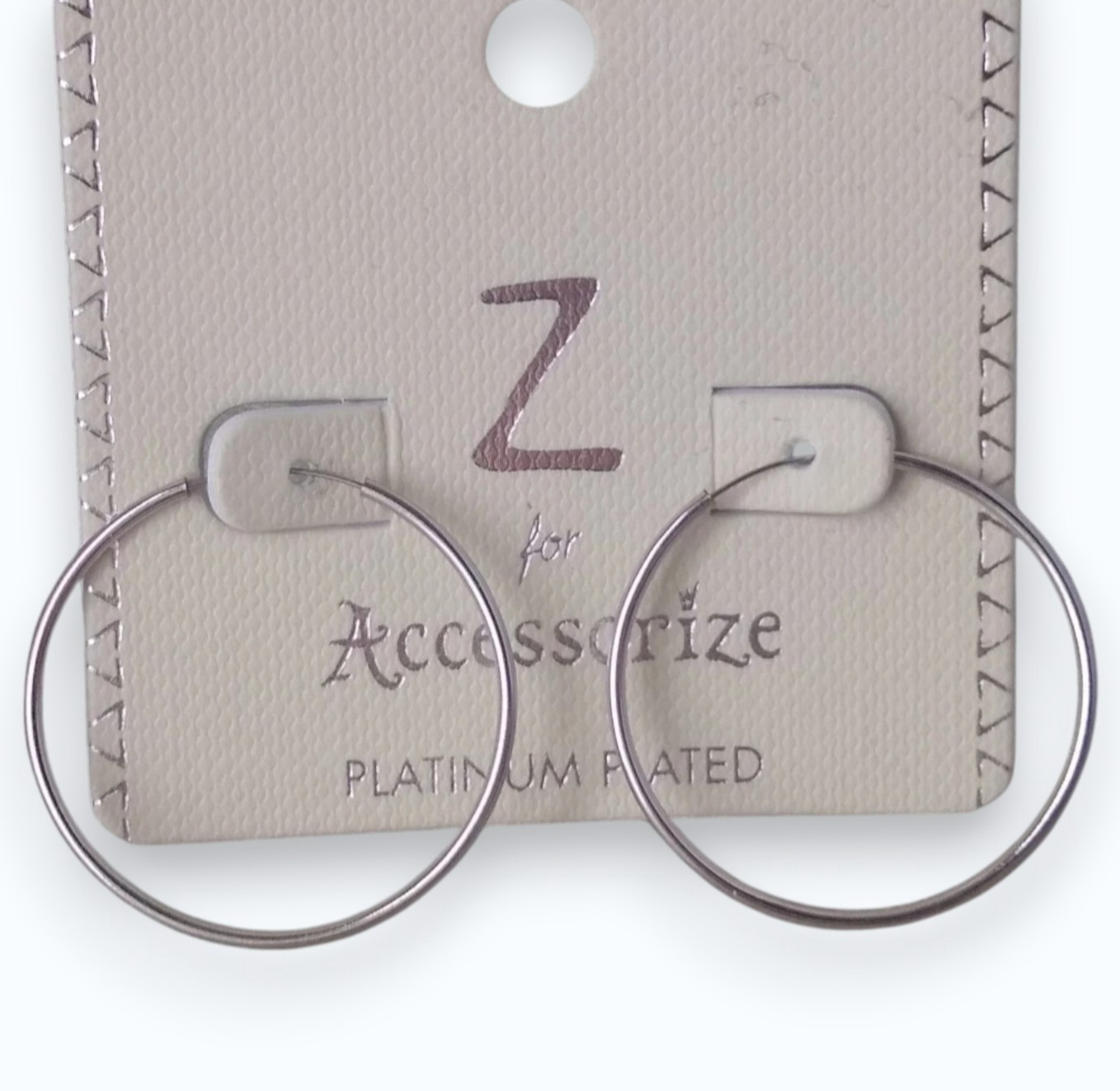 Z for Accessorize Platinum Plated Hoop Earrings 2.5cm Everyday Classic Gift New