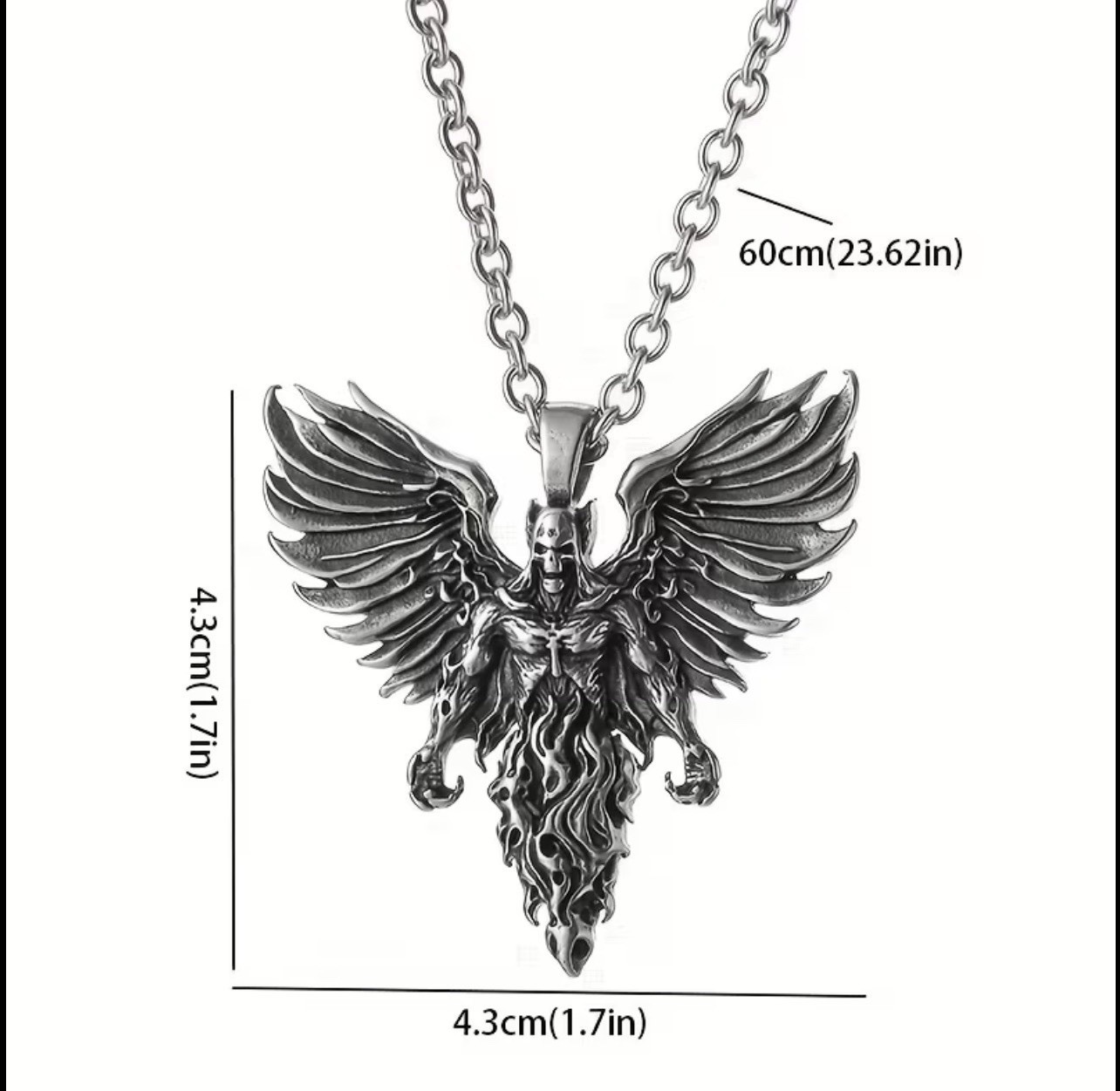 Men’s 316L stainless steel necklace with “Messenger of Hell” pendant, 60cm Chain