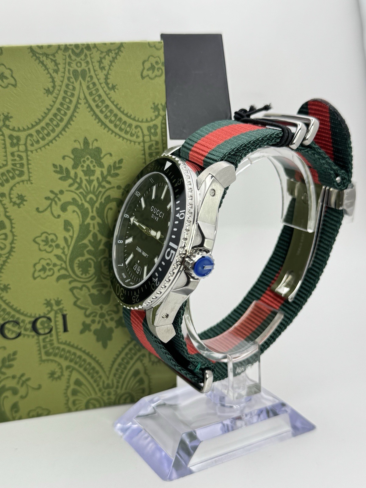 GUCCI YA136206 Dive Black Dial Red and Green Nylon Men’s Watch
