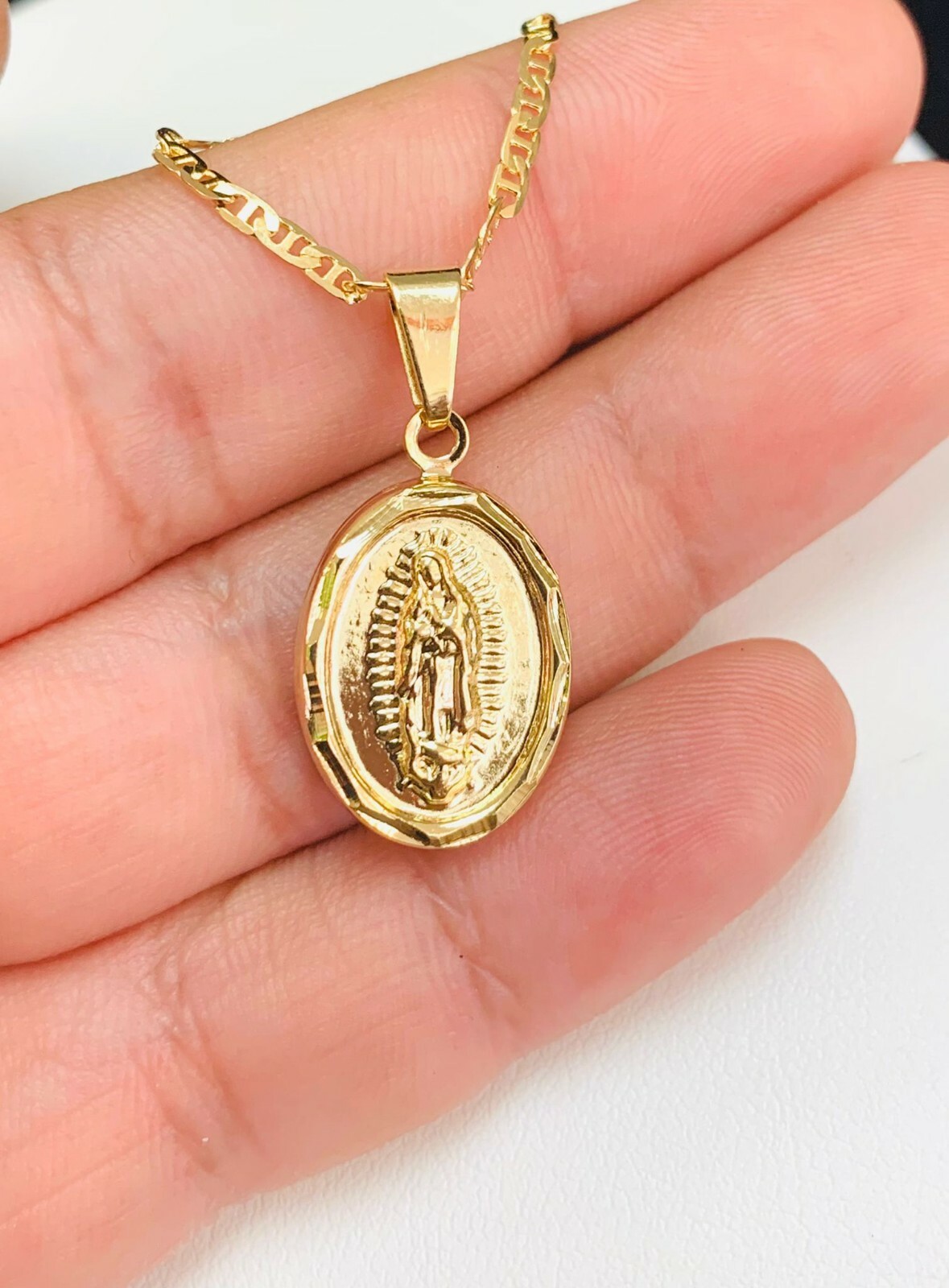 Virgen de Guadalupe Pendant • Mariner Link Necklace • Dije de Guadalupe 20x13mm.