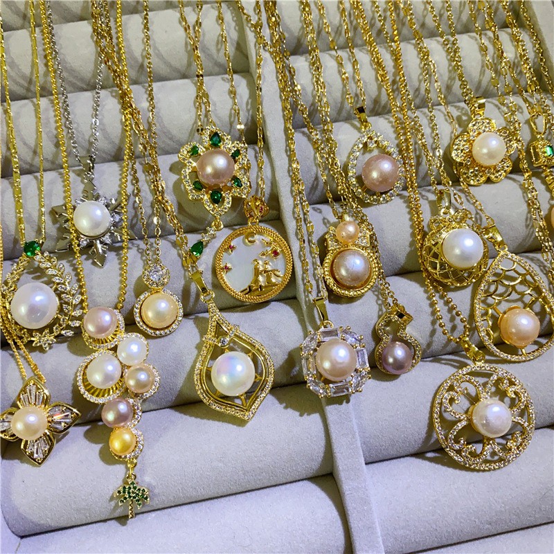 Bulk Random 10pcs Mix Natural Pearl Pendant Necklaces Women Hollow Floral Gift