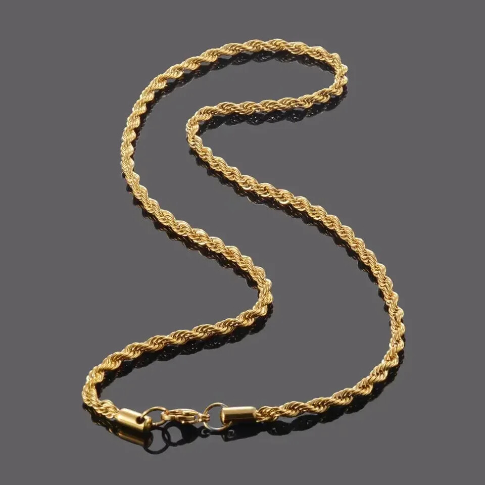 Twist Rope Chain Necklace For Men Women Gold Tone Stainless No Fade Statement