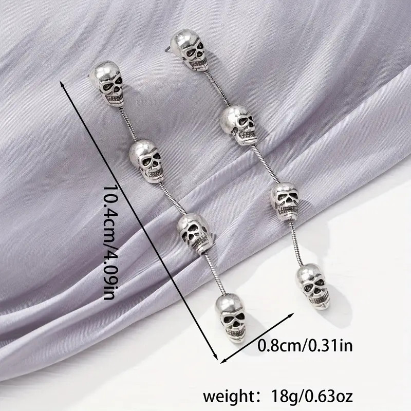 Silver Plated Zinc Alloy Retro Skull Dangle Earrings – New