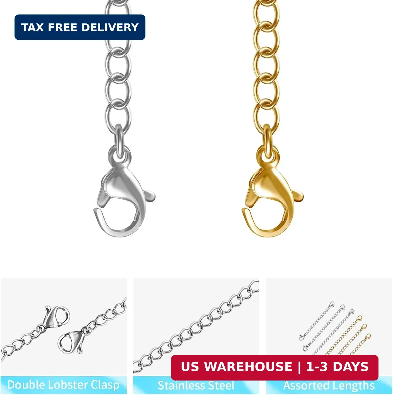 12 Pcs Extender /Safety Chain Extender Necklace Bracelet Lobster lock 1″ To 6″