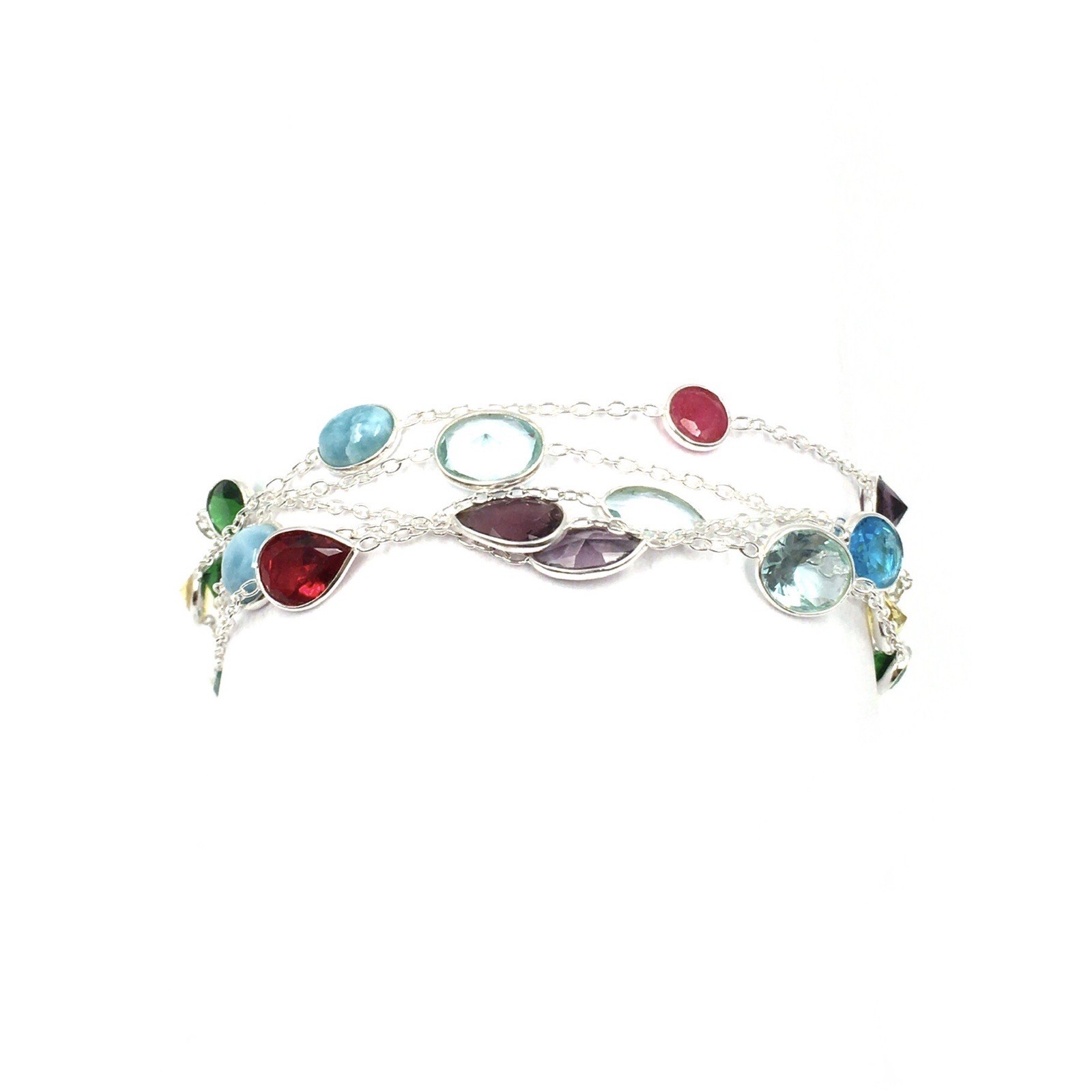 925 Silver Bracelet 17-19cm Colourful Gemstones Multicolour Jewellery Larimar Blue Red