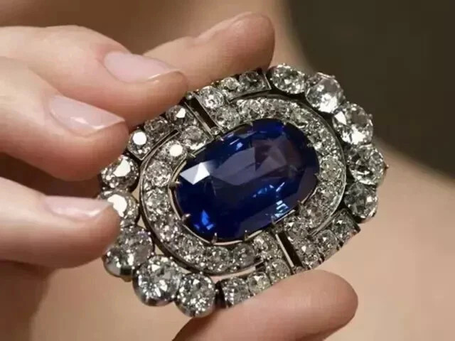 3Ct Cushion Antique Edwardian Lab Created Sapphire Brooch 14K White Gold Plated