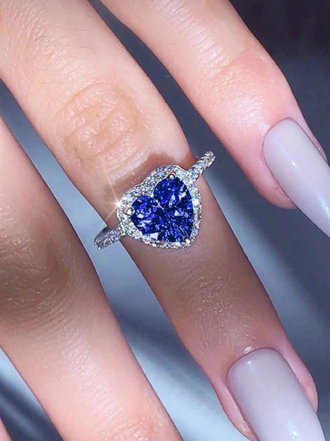 Fashion Women Luxury Heart Shaped Cubic Zirconia Wedding Engagement Ring Jewelry