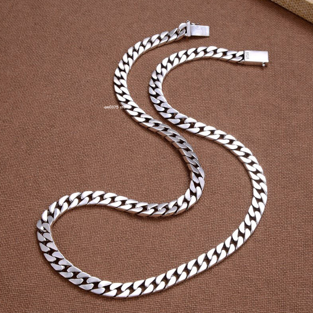 Real S925 Sterling Silver Necklace Women Men Solid Curb Link Chain 8mm 24inchL