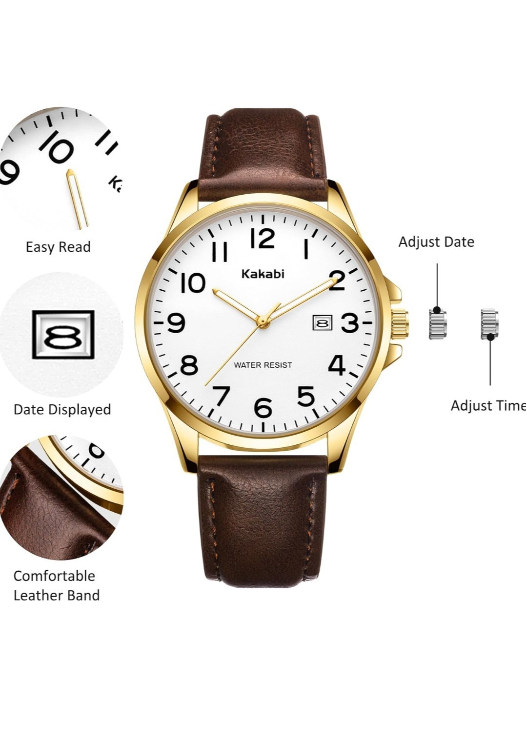 Men Fashion Minimalist Wrist Watch Waterproof Quartz Analog Date With Leather St