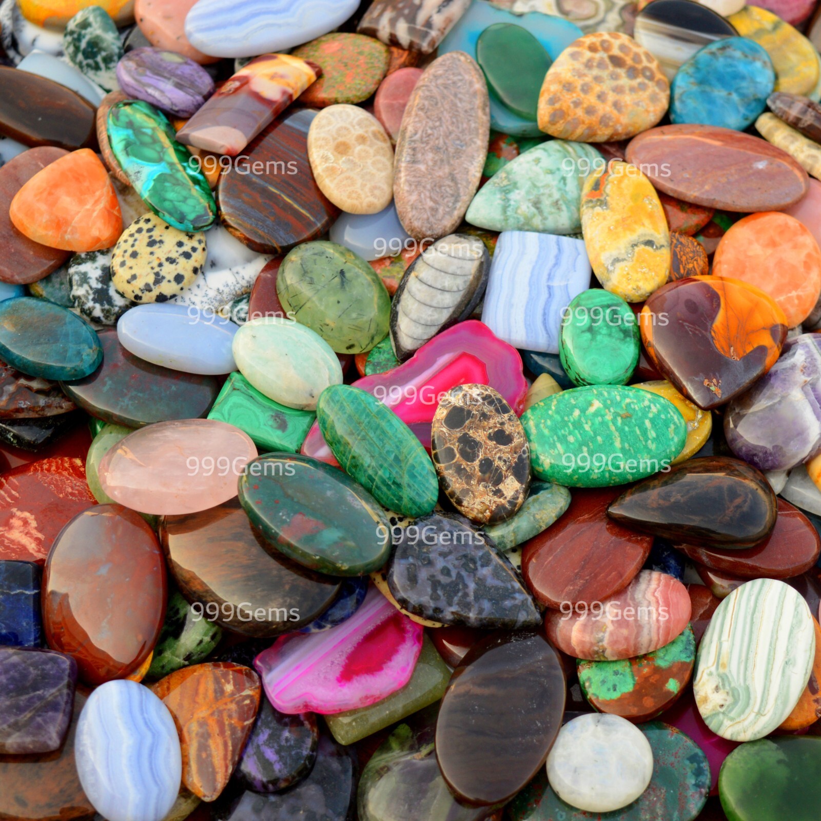 1000 Cts Wholesale Natural Free Size & Shape Mix Gemstone Flat Back Cabochon Lot